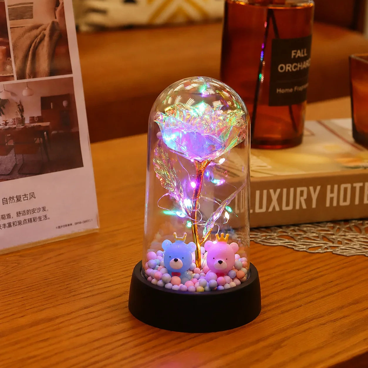 LED Valentine Day Gift For Girlfriend Eternal Rose Light 24K Gold Foil Flower In Glass Cover Mothers Day Wedding Bridesmaid Gift