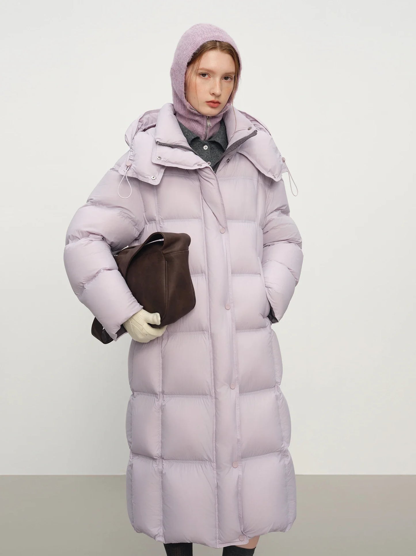 FSLE 2025 Winter New Women's Long Puffer Down Coat with Hood Two-Tone Color Block Thermal Insulated Jacket Heavy Warm Outerwear