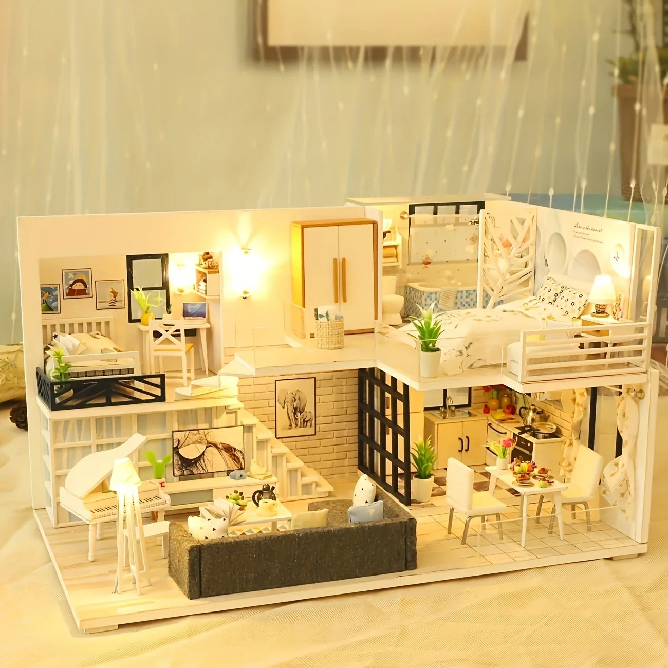 1pc,Diy Wooden Doll House,Assembly Model Kit,3d Puzzle, Birthday Christmas Gifts for teenagers and adults,Home Decor Micro Model