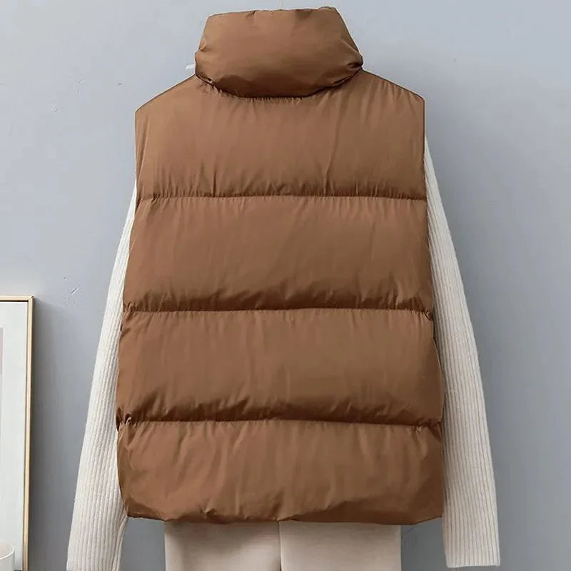 2024 New Winter Warm Cropped Vest Jackets for Women Fashion Sleeveless Stand Collar Zip Up Puffer Waistcoat Street Style Outwear