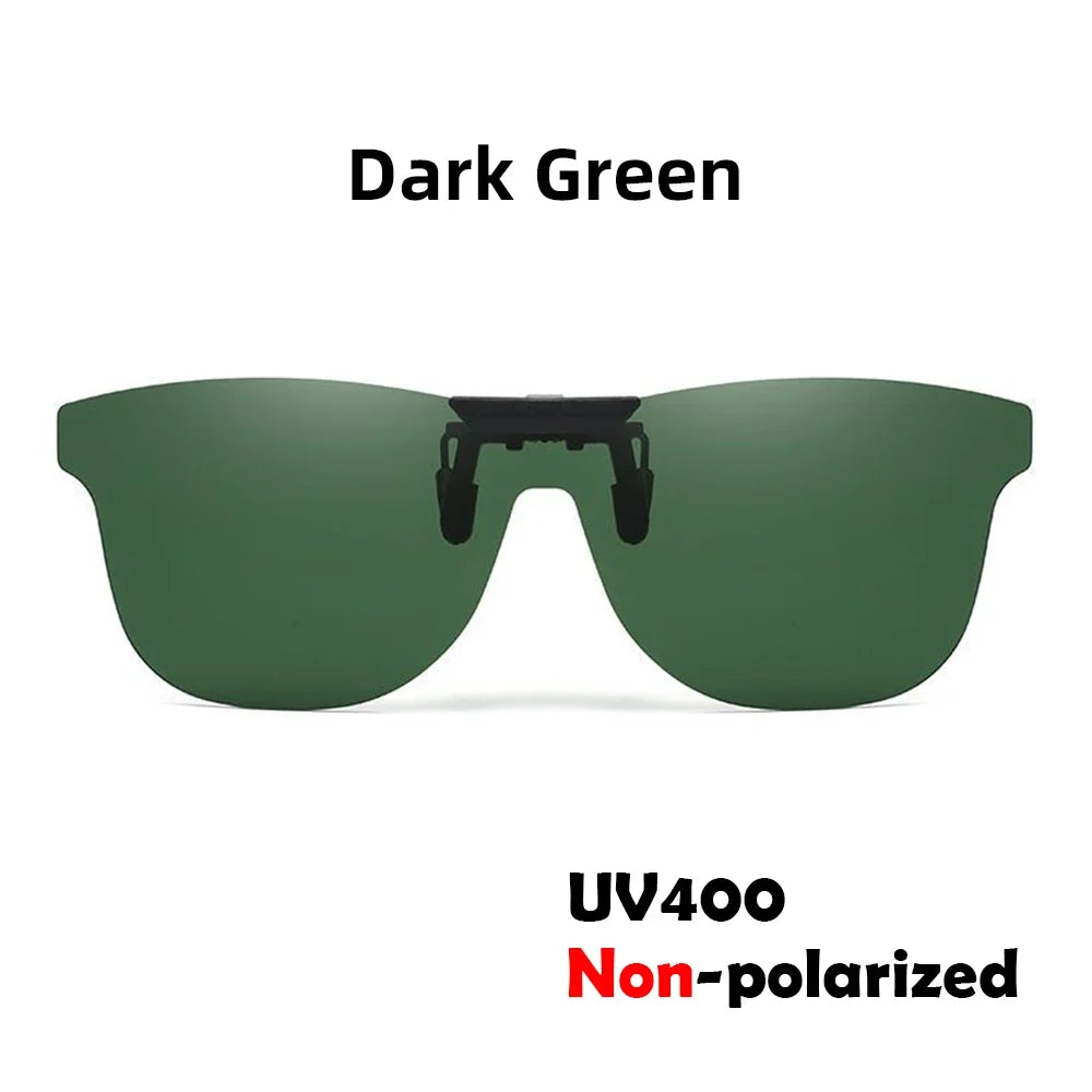 VIVIBEE Square Non Polarized Flip Up Clip On Sunglasses Dark Anti Glare Lens UV400 See Digital Screen Car Driving Sun Glasses