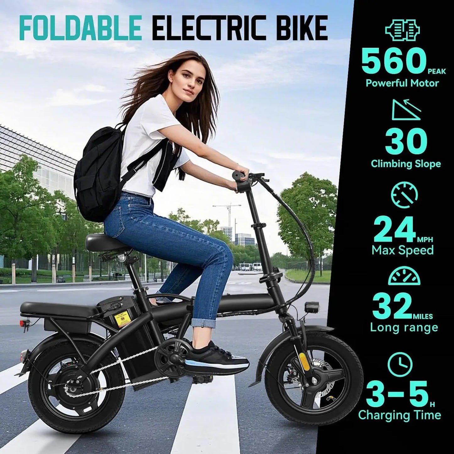 Electric Bike for Adults and Teens, 520W-1200W Motor, 20-28MPH, 32 Miles Range, 48V 10Ah Battery, 3-Level Pedal, Customized