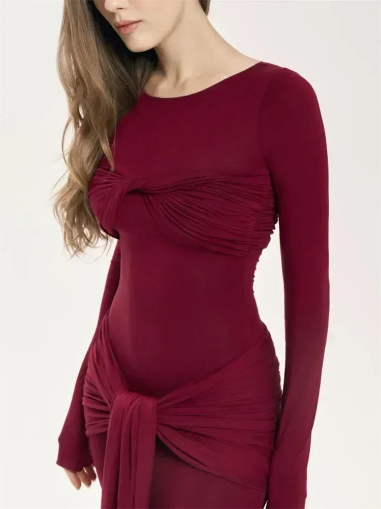 Vestido largo plisado sexy de mujer Tossy, retazos, retorcido, ajustado, manga larga, color sólido, estilo Y2k, para otoño, ropa de calle, vestido ajustado para mujer