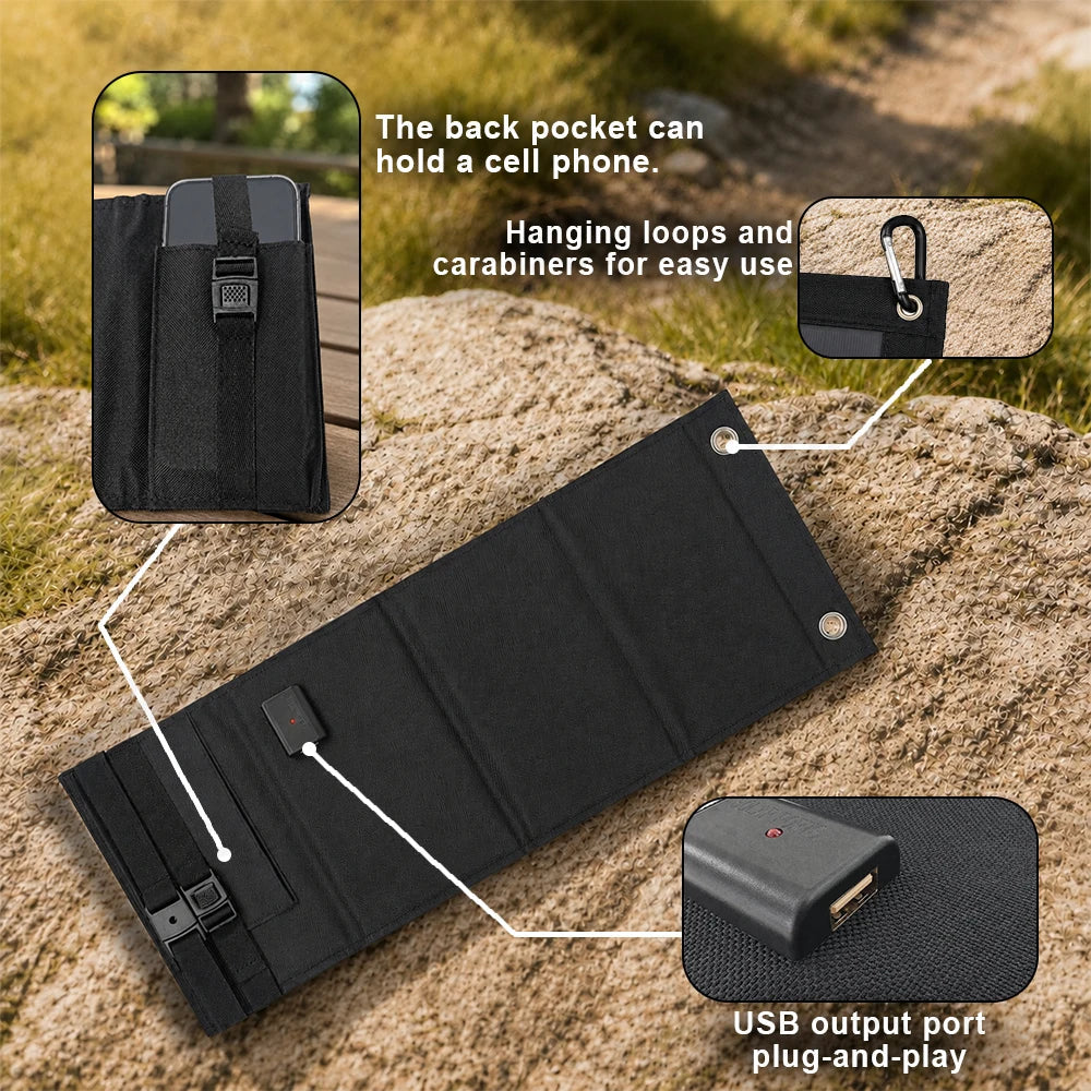 Portable 20W Foldable Solar Panel USB Charger Lightweight Solar Power Bank Charger for Backpacking Camping Outdoor Activities