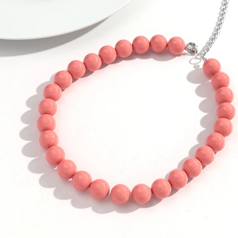 Boho Colorful Acrylic Big Ball Bead Chain Necklace Trendy Handmade
