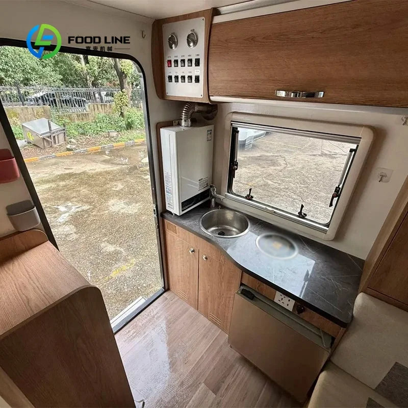 Customized Travel Camper Caravan Dual Axle Trailer Equipped with Full Kitchen & Bathroom for Long-Term Wilderness Camping Stays