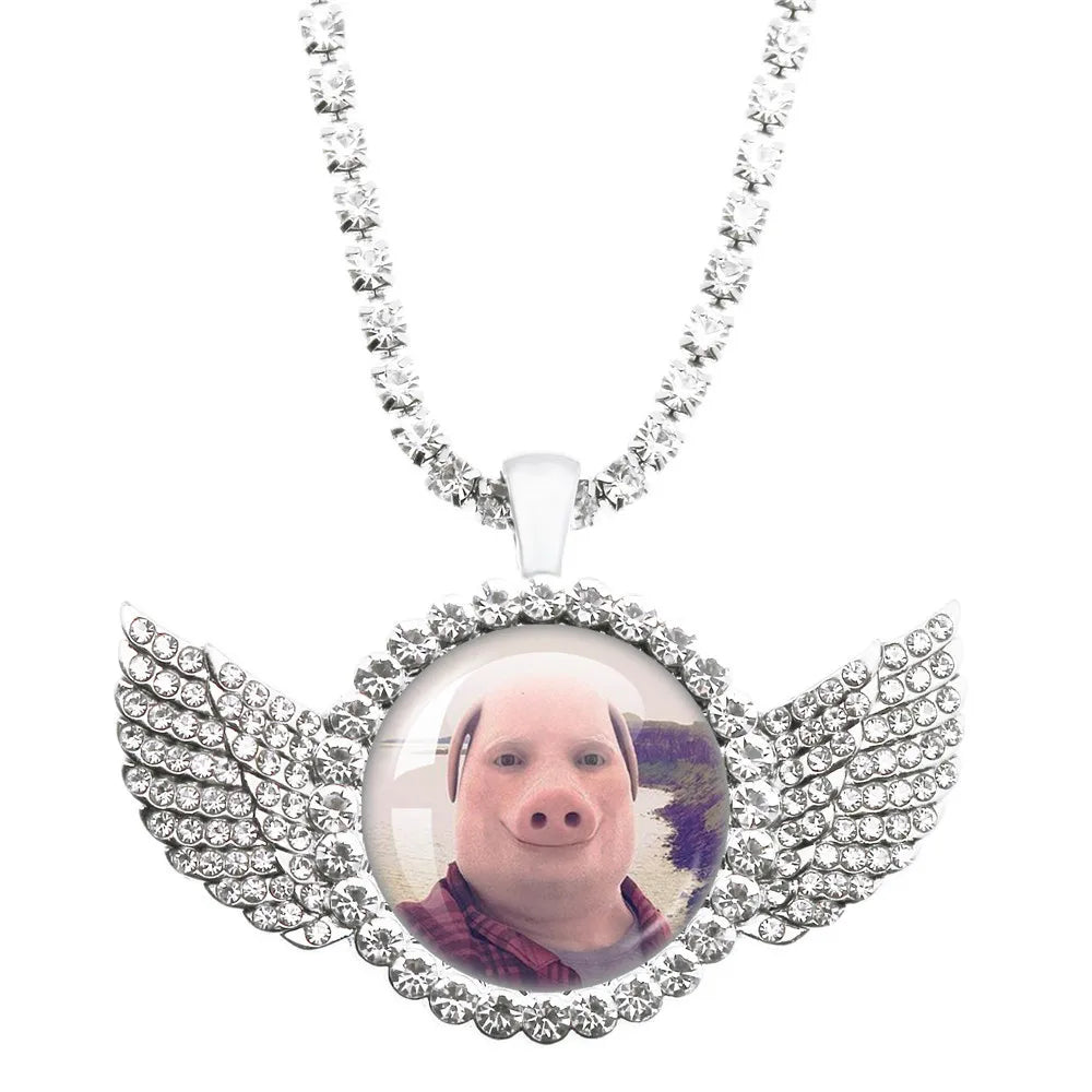 John Pork Is Calling Answer Call Phone Humor Funny Pig Lover Graphic The Moon Necklace Angel Wings Pendant Necklace Jewelry Gift