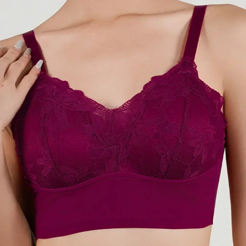 Sujetador caliente de copa completa fina, ropa interior pequeña, talla grande, inalámbrico, ajustable, de encaje, para mujer, cubierta de pecho, copas B C, sujetadores de encaje de talla grande.