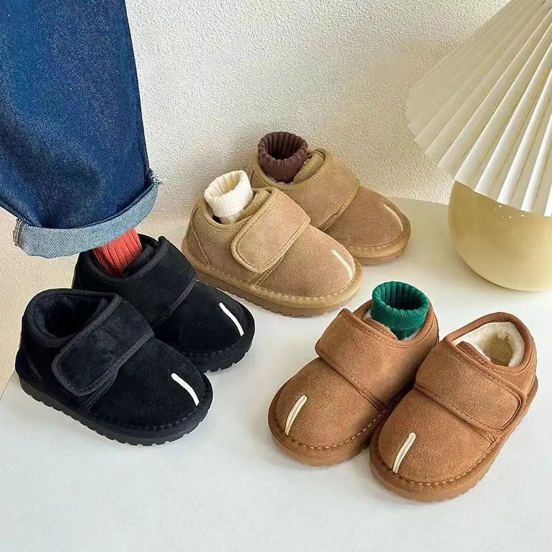 Children's Winter Snow Boots New 2025 Faux Suede Warm Plush Cotton Shoes Boys Fashion Anti-slip Rubber Sole Girls Ankle Boots