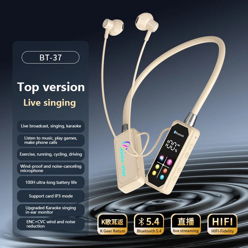 Bluetooth 5.4 Earphones With HD Screen Wireless Headsets Neckband Headphones HiFi Stereo Noise Reduction Earbuds For Live 2025