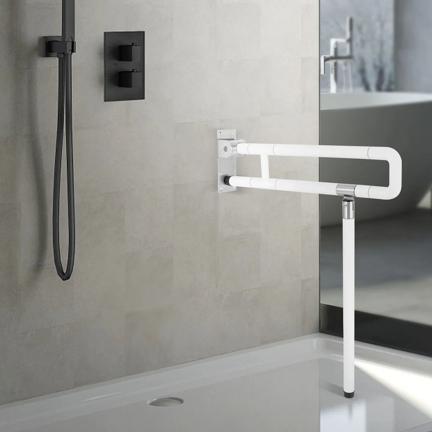 Foldable Toilet Grab Bar 100Kg Capacity ABS Stainless Steel Anti Slip Rail