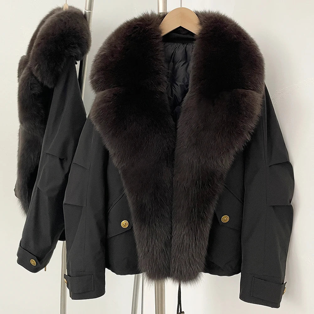 Down Jacket Women Real Fox Fur Collar Autumn 2025 Winter White Duck Down Coat Warm Puffer Jacket Female Waterproof  Feathers