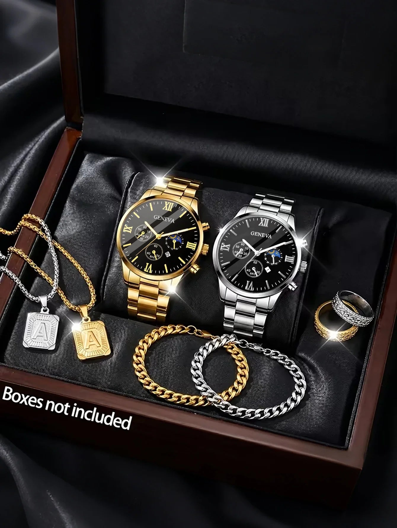 Men's Trendy Quartz Watch Set with Bracelet Necklace Ring Calendar Function Birthday Gift Not including Box