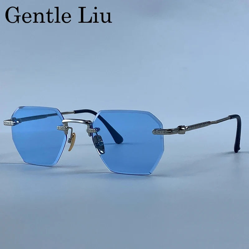 Rimless Square Sunglasses Men 2026 Luxury Designer Trendy Polygon Metal Frame Sun Glasses Y2K Punk Frameless Hip Hop Eyewear