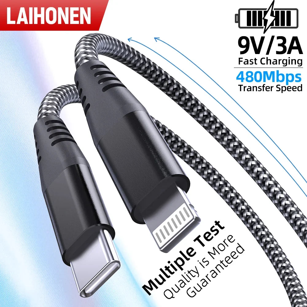 LAIHONEN 1 Pack MFi Certified USB C to Lightning Nylon Braided Fast Charging Cable 1M 2M 3M for iPhone 13 12 11 Pro Max
