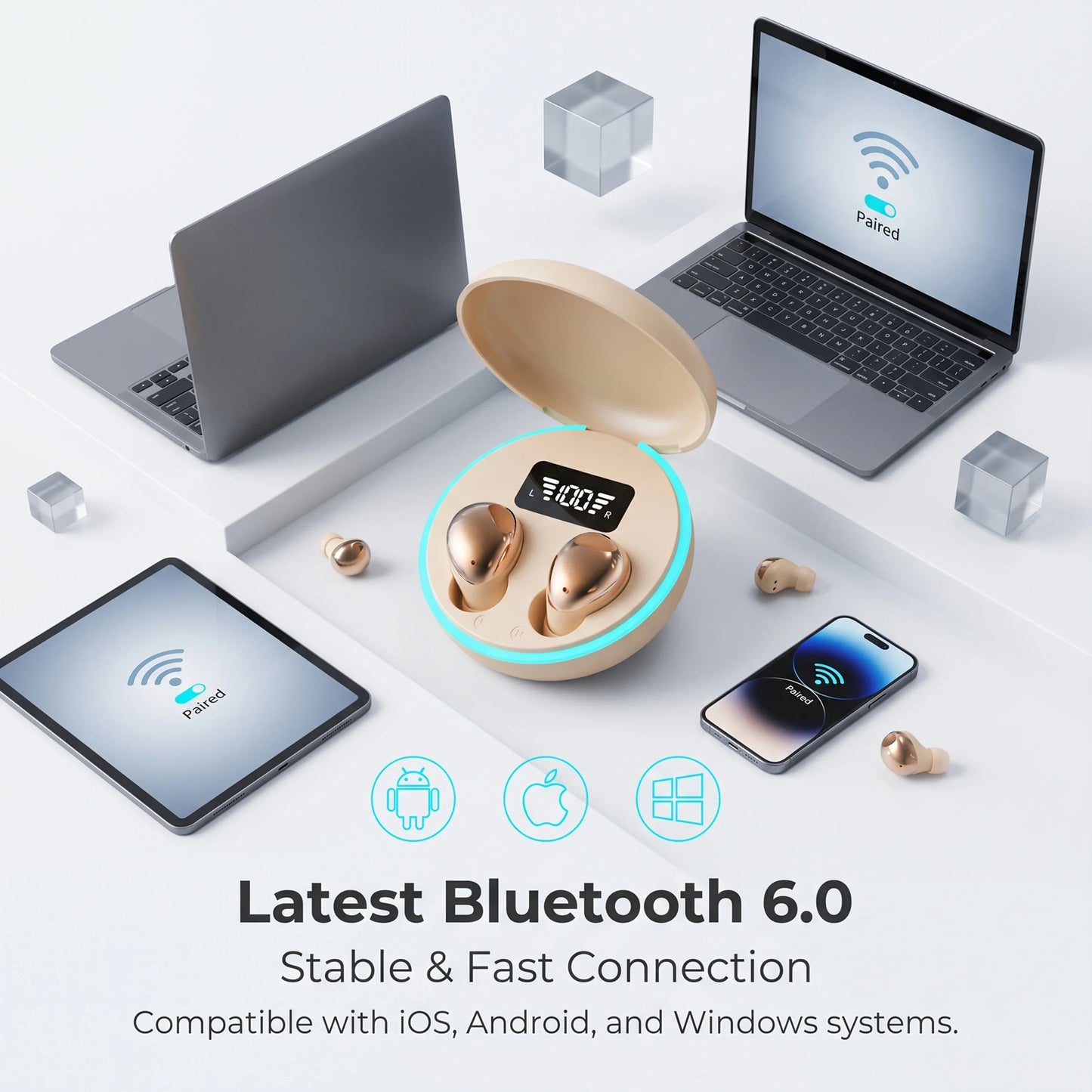 Bluetooth 5.3 Earbuds, Clear Calls, 32H Playtime, Hi-Fi Sound, Lightweight Comfort, USB-C Charging