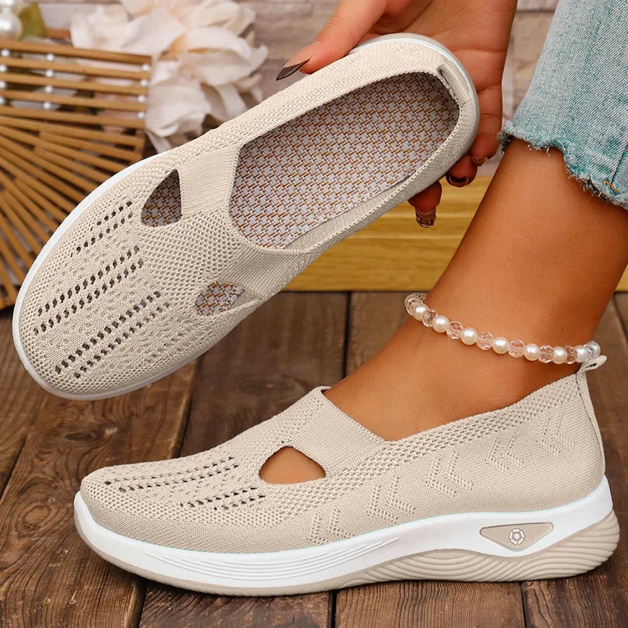 Womens Spring Summer Knit Slip On Sneakers Breathable Mesh Casual Shoes with Arch Support Machine Washable Multi Colors
