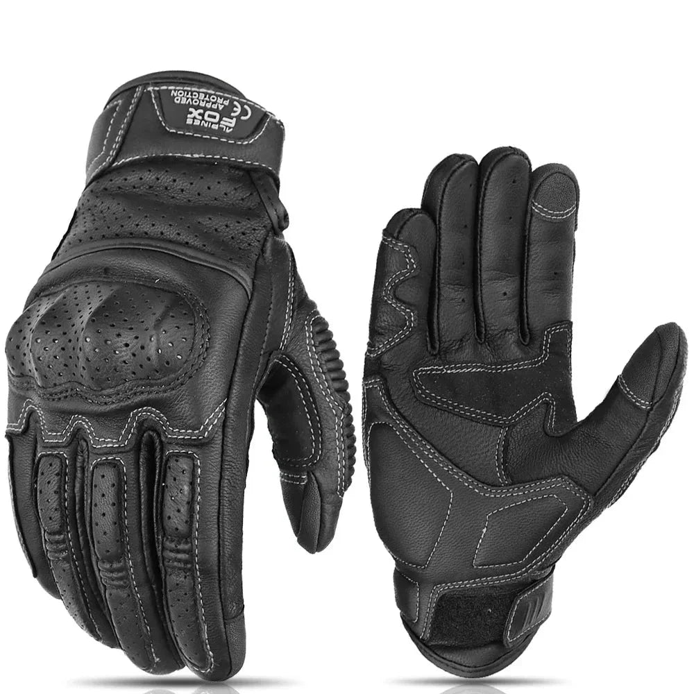 Vintage Leather Motorcycle Gloves Touchscreen