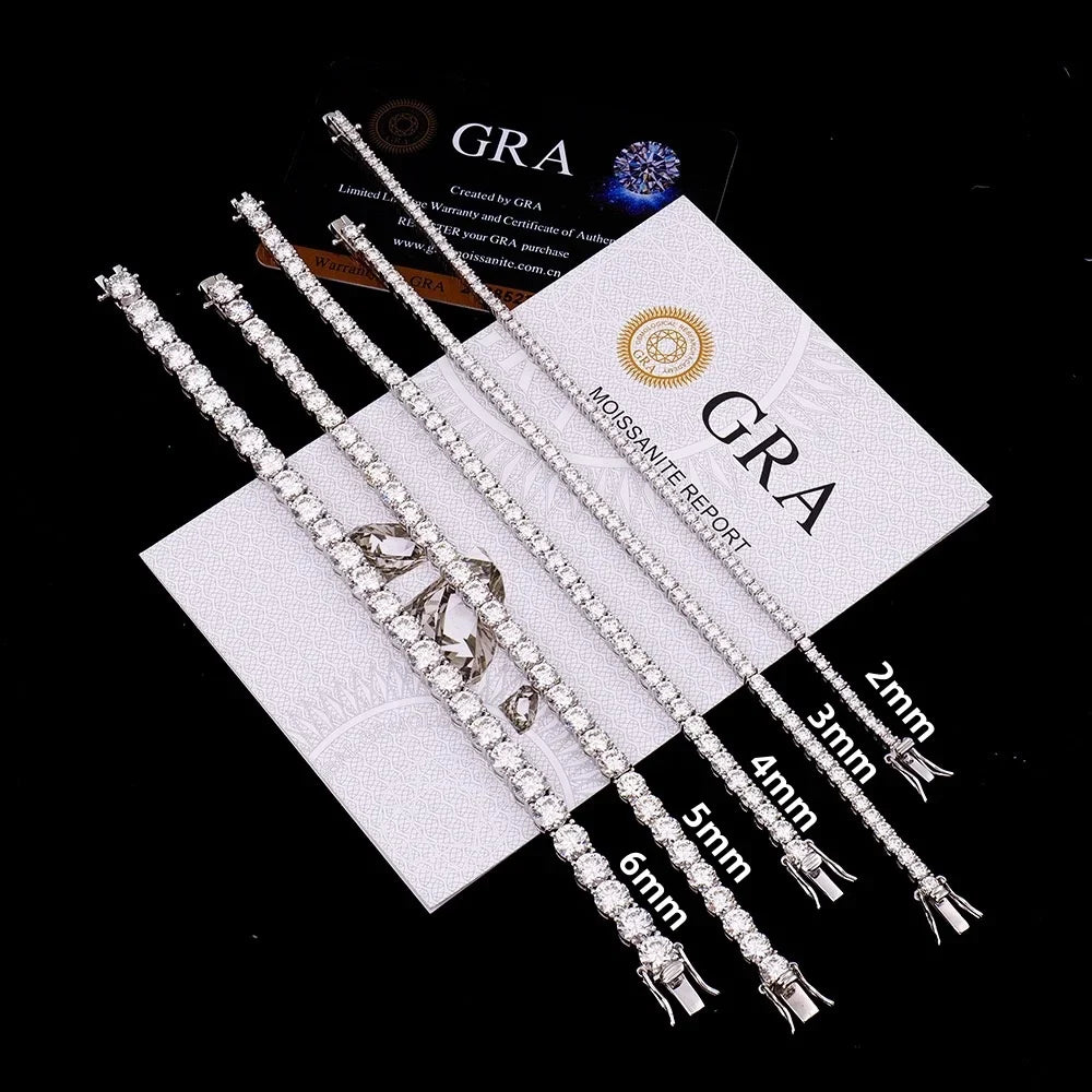 100% Real Moissanite Tennis Bracelet 925 Sterling Silver Plated 18K