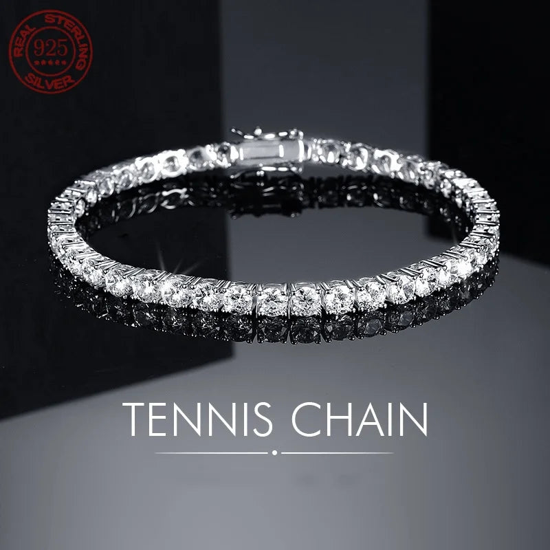 100% Real Moissanite Tennis Bracelet 925 Sterling Silver Plated 18K