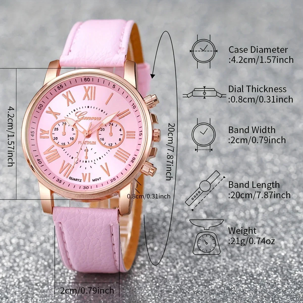 Ladies' Fashion Quartz Watch Set with Roman numerals and heart-shaped pendant bracelet,12pcs - Alloy case,