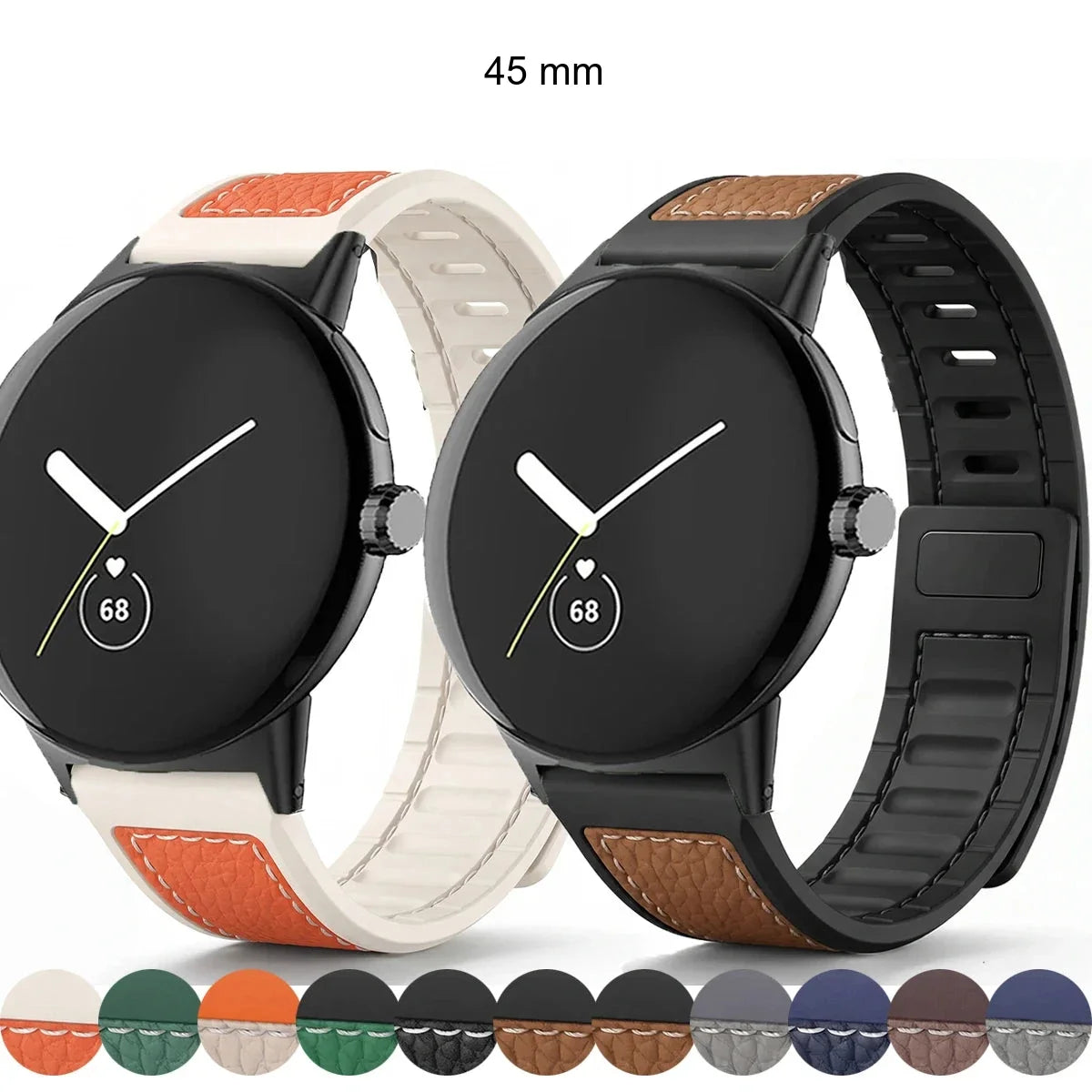 Google Pixel Watch 5, 4 & 3 45mm Litchi Leather Magnetic Band