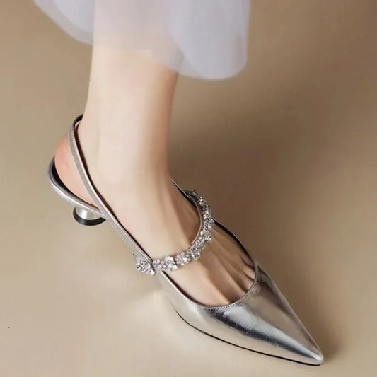 Elegant Vintage Casual Women's Sandals with Diamante Decoration Slimming Style Summer 2025 New Arrival Wedge Heel Back Strap Sho