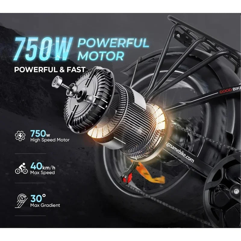 20*4.0 inch fat tire folding electric bicycle, 750W motor urban mountain E-Bike, 48V13AH battery adult electric scooter