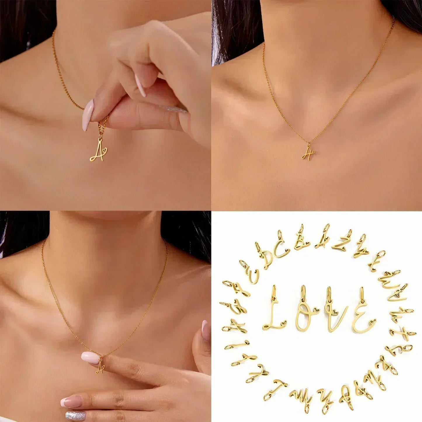26 Initial Letters Heart Pendant Stainless Steel Necklace for Women Gold Color A-Z Alphabet Choker Chain Birthday Jewelry Gift