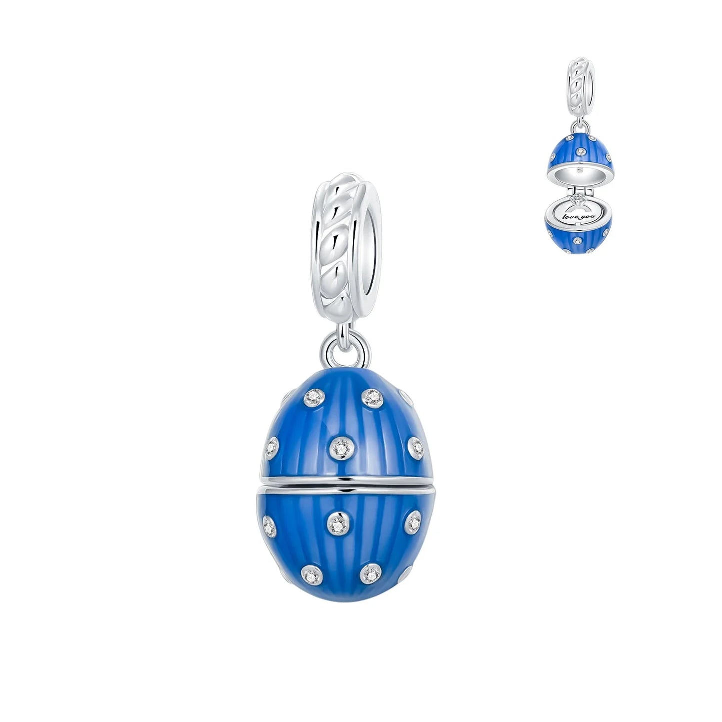 925 Sterling Silver Can Be Opened Pandant Easter Egg Charms Beads Fit