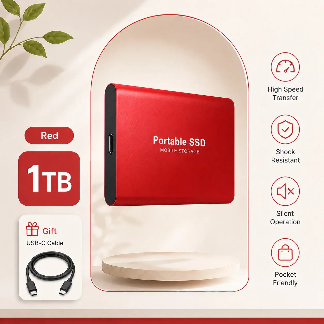 1TB 2TB Shockproof Portable External Hard Drive USB3.2 Type-C SSD Plug Play Hard Disk  For Laptop Mac