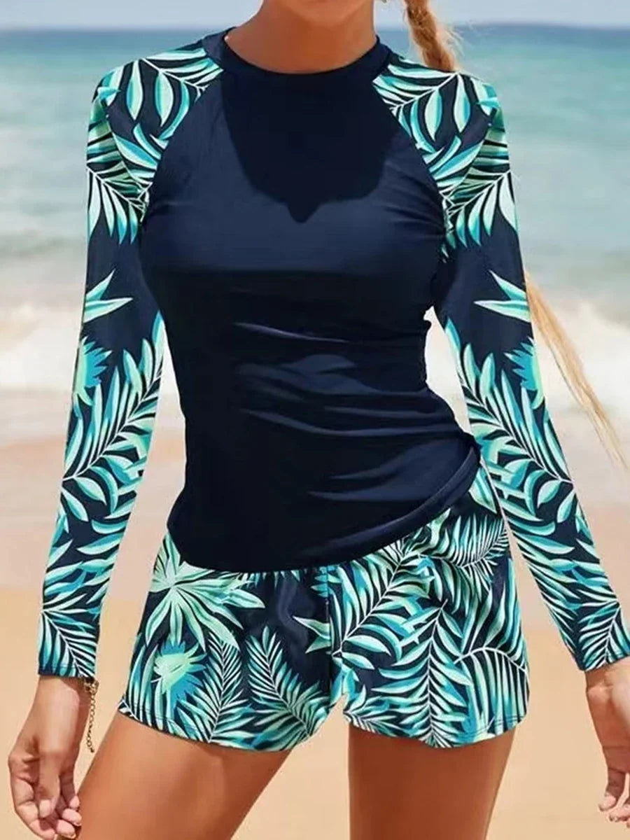 Long Sleeve Two-Piece Printed Swimsuit