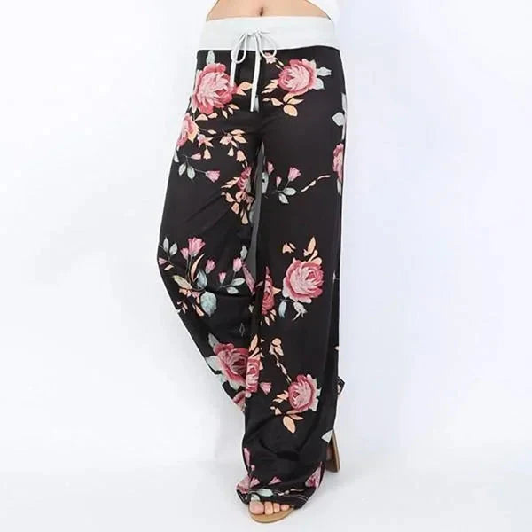 Pantalón de salón de pierna ancha con cordón talla grande, comodidad informal