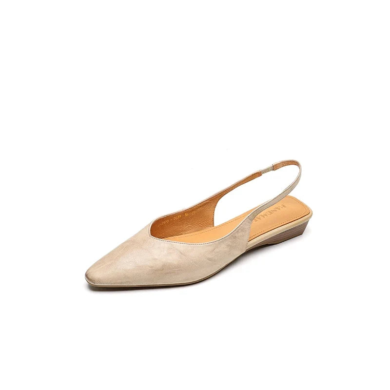 2025 New Summer Women Mules Genuine Leather Women Shoes Pointed Toe Low Heel Cover Toe Modern Women Sandals Ladies Shoes
