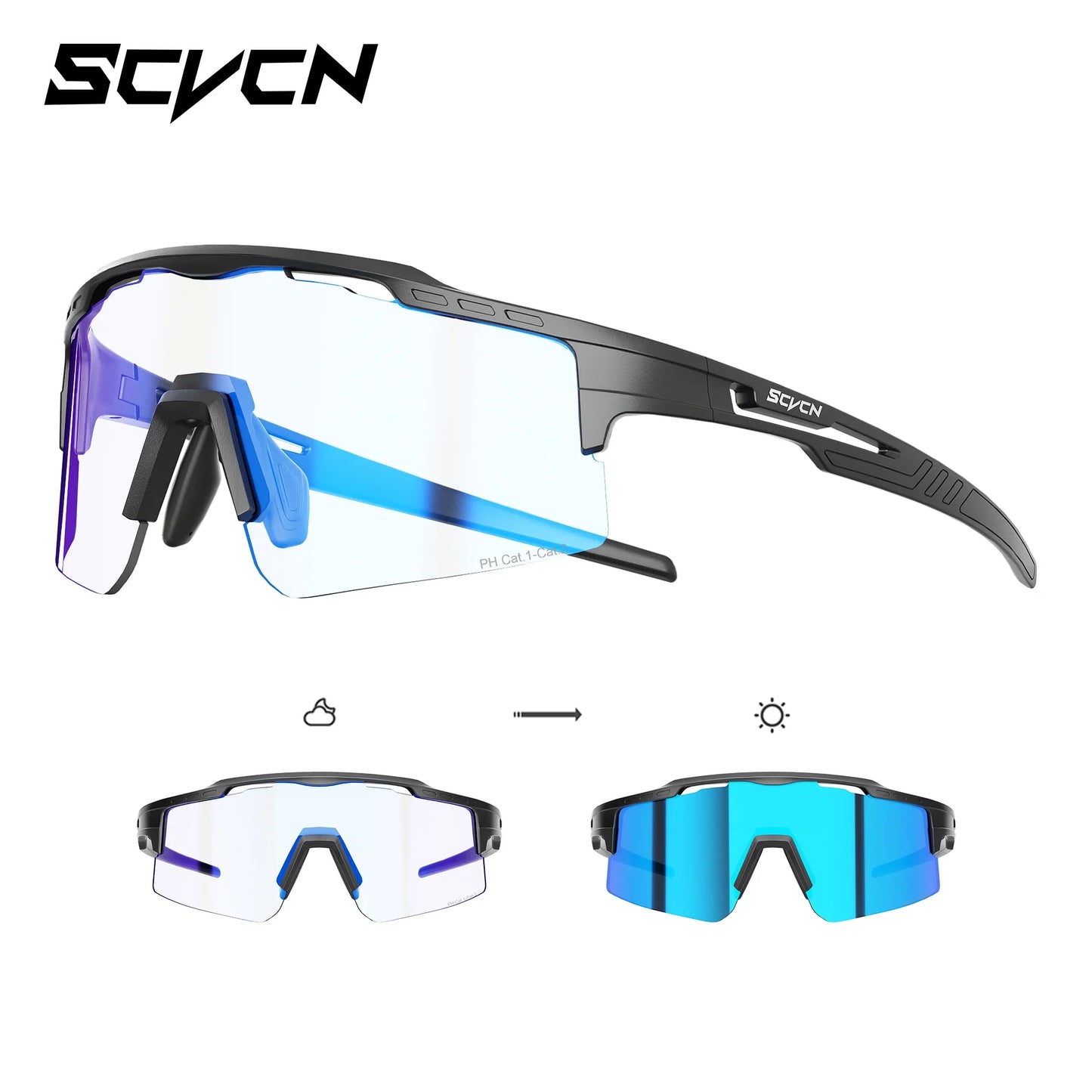 SCVCN UV400 Photochromic Outdoor Sports MTB Goggles Men Women Hiking Bike Riding Running Climbing Hydrophobic Eyewear Sunglasses