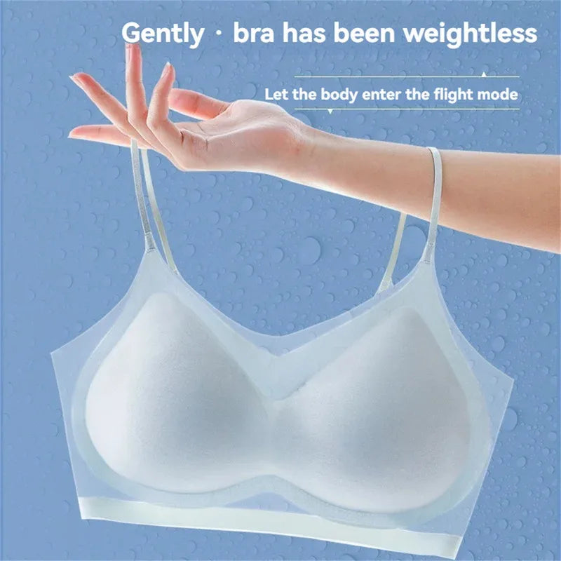 Ultra-Thin Breathable Ice Silk Top Bra Women's Seamless Back Halter Vest Wrap Bra Small Chest Together