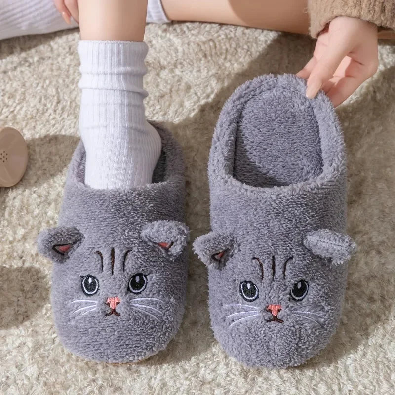 Non-Slip Soft Plush Cat Slippers for Women Men Unisex Warm Fleece House Slippers Indoor Floor Shoes Autumn Winter Home Comfort