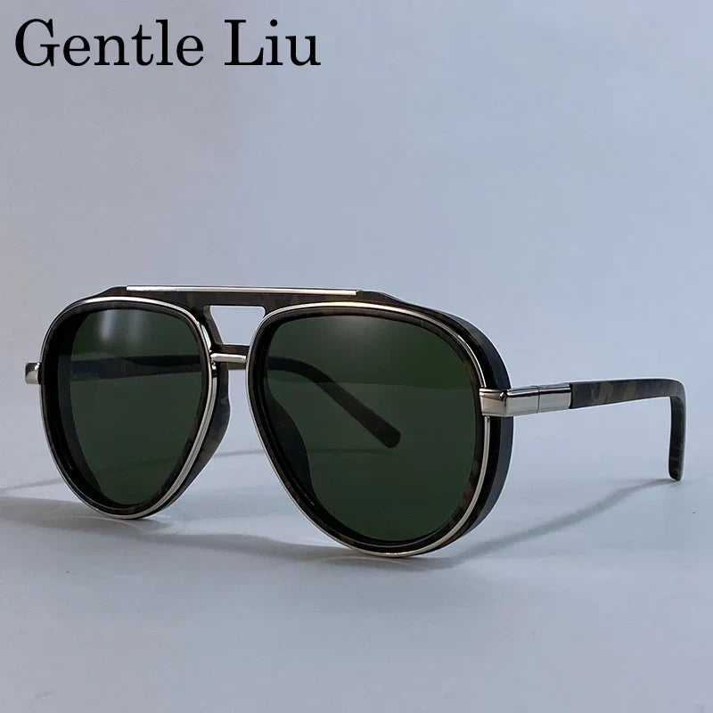 Oversized Polarized Oval Pilot Steampunk Sunglasses Men 2026 Luxury Brand Double Beam Sunglass For Male Classic Eyewear Shades