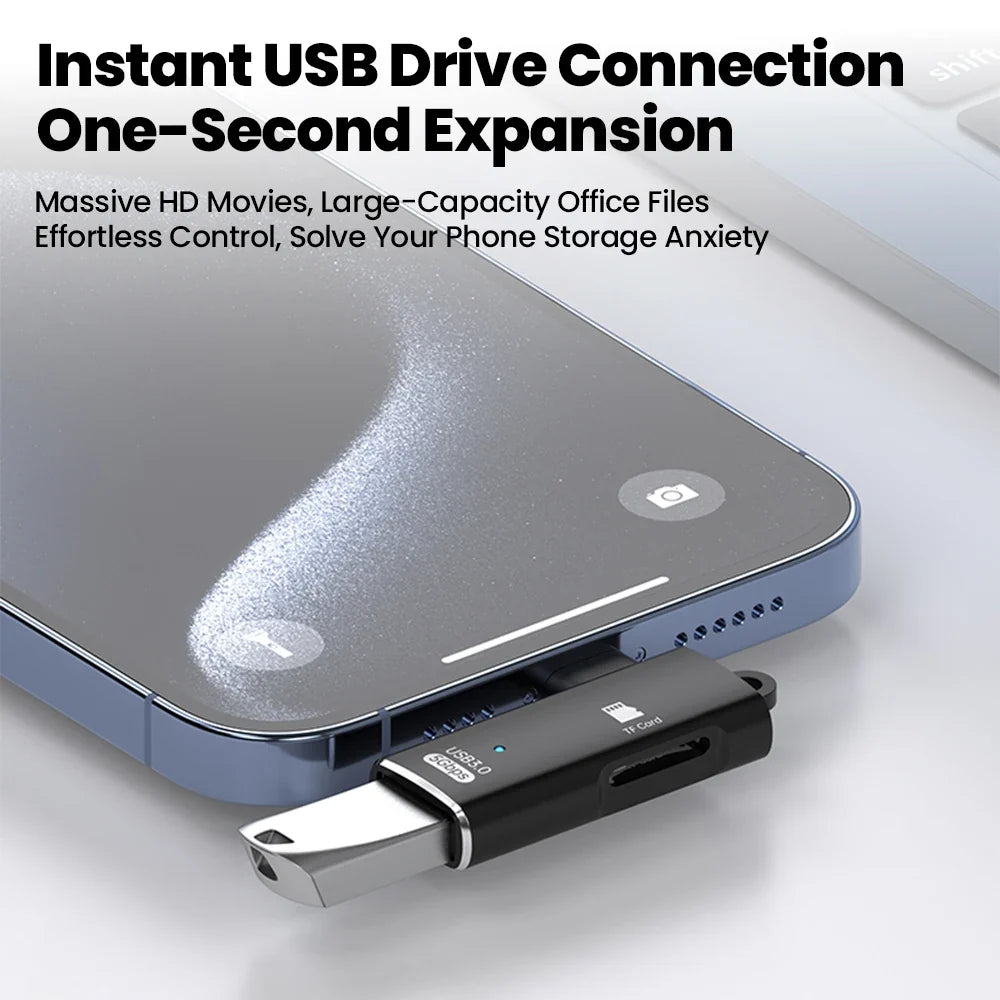 High-Speed 3 in 1 USB 3.0 Type C to TF Card Reader Adapter Memory Card OTG Reader for iPhone 15/16 Huawei PC Laptop