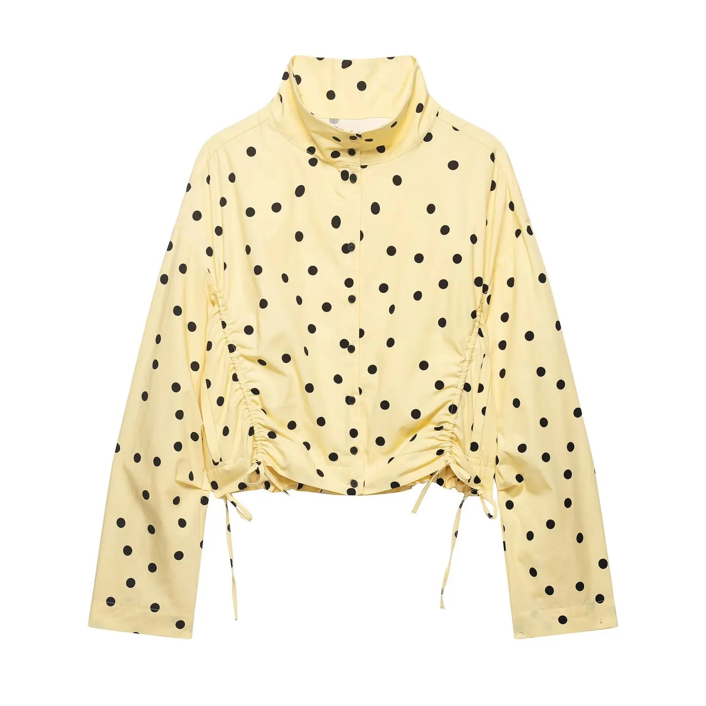 Women's Polka Dots Jacket with Tie New 2026 Spring Long Sleeve High Collar Loose Women Versatile Short Coats Chic Female Jackets