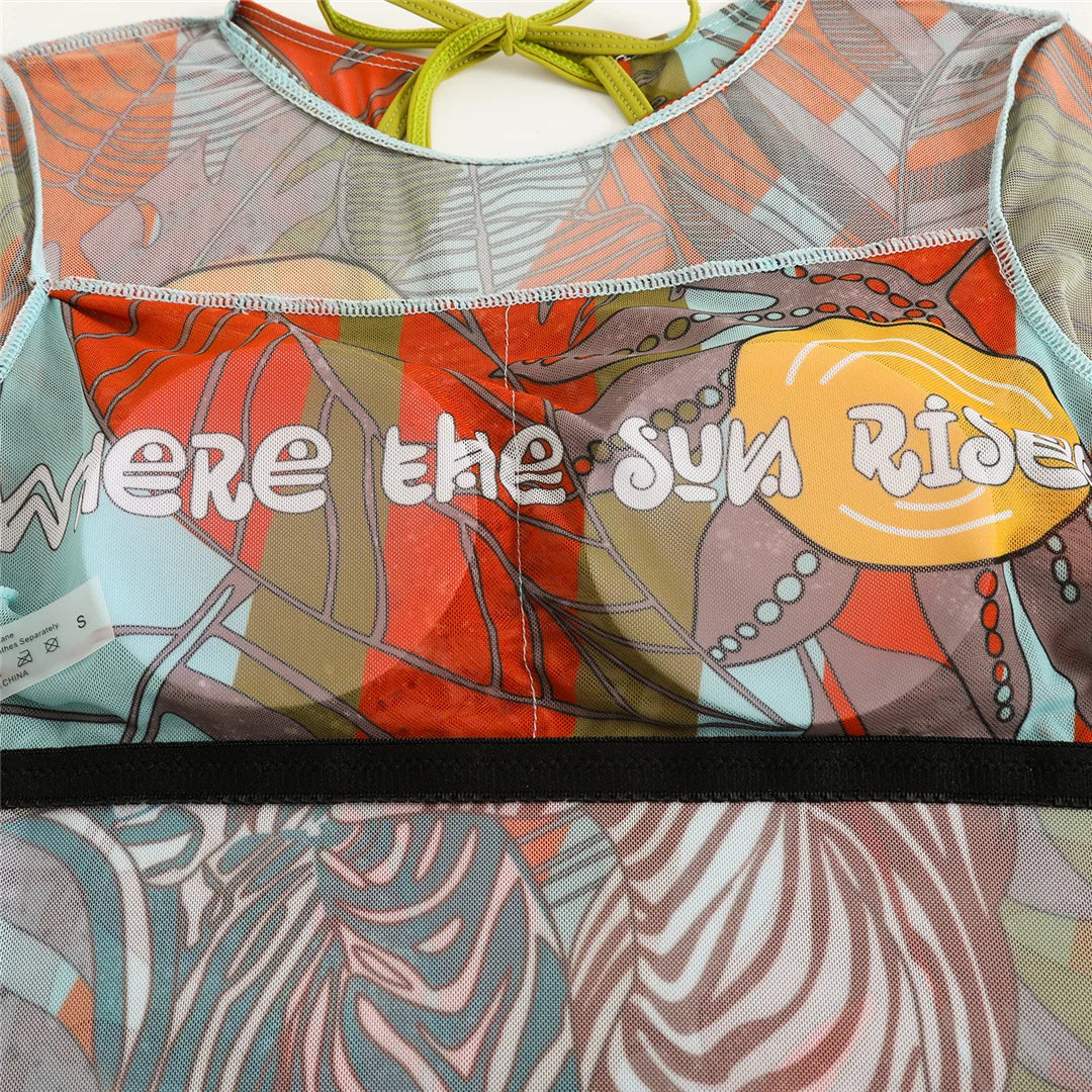 S - XXL Printed Long Sleeve With Sarong One Piece Swimsuit Women Swimwear Female Flowers Padded Bather Bathing Suit Swim K7181