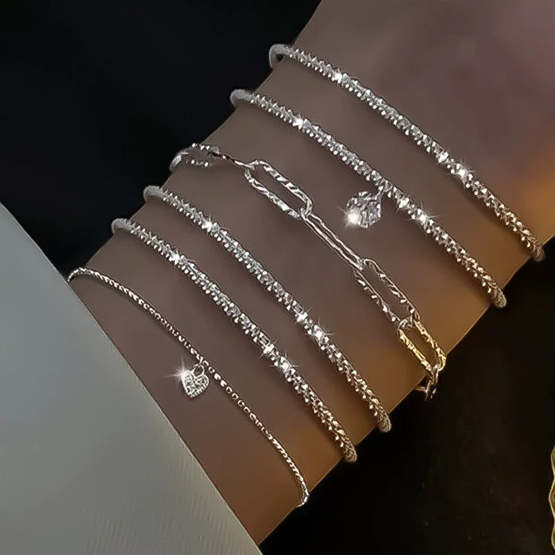 5pcs/set Rhinestone Butterfly Bracelet Set for Women Korean Fashion