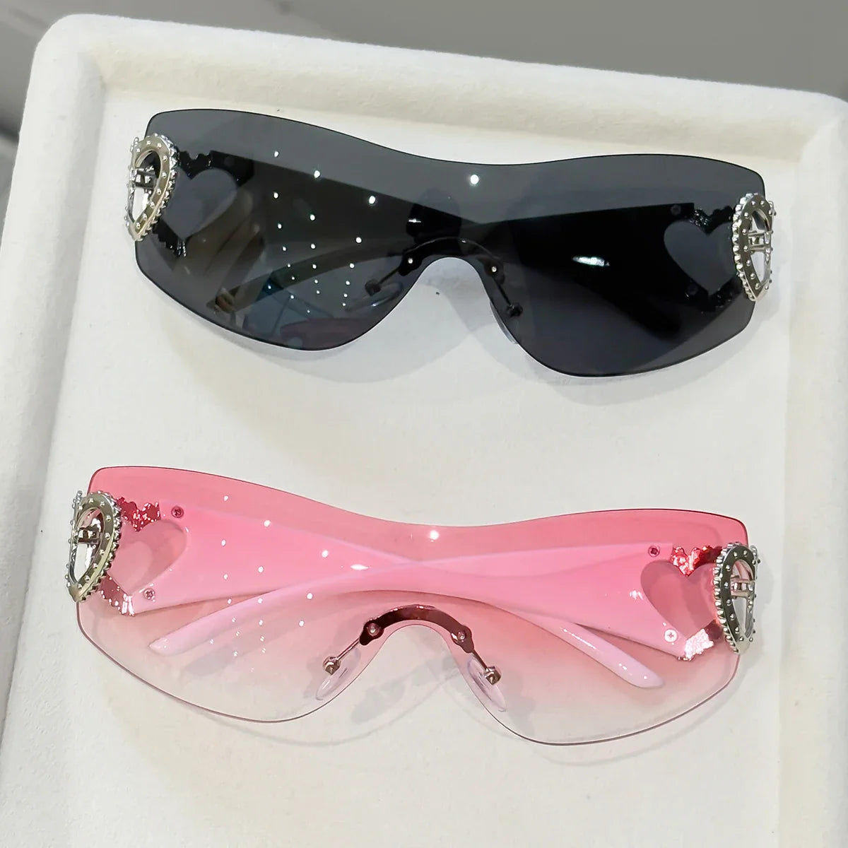 2pcs Y2K Integrated Frameless Glasses, Double Heart Design, Versatile for Women's Daily Street Photography/Travel
