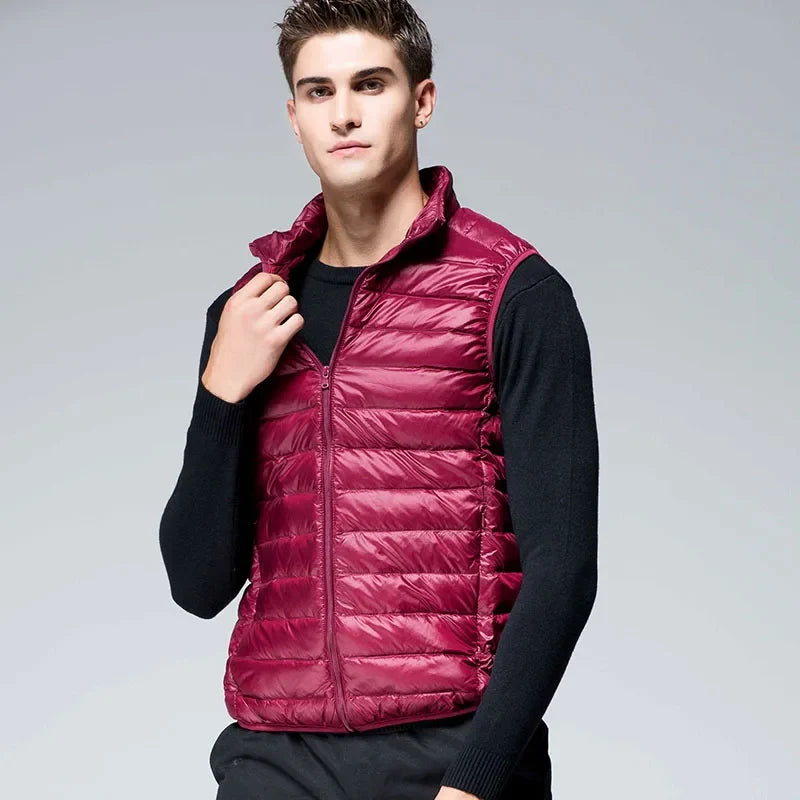UETEEY 2026 Winter Sleeveless Puffer Vest Jacket Men Packable White Duck Down Waistcoat Lightweight Waterproof Casual Man Coat