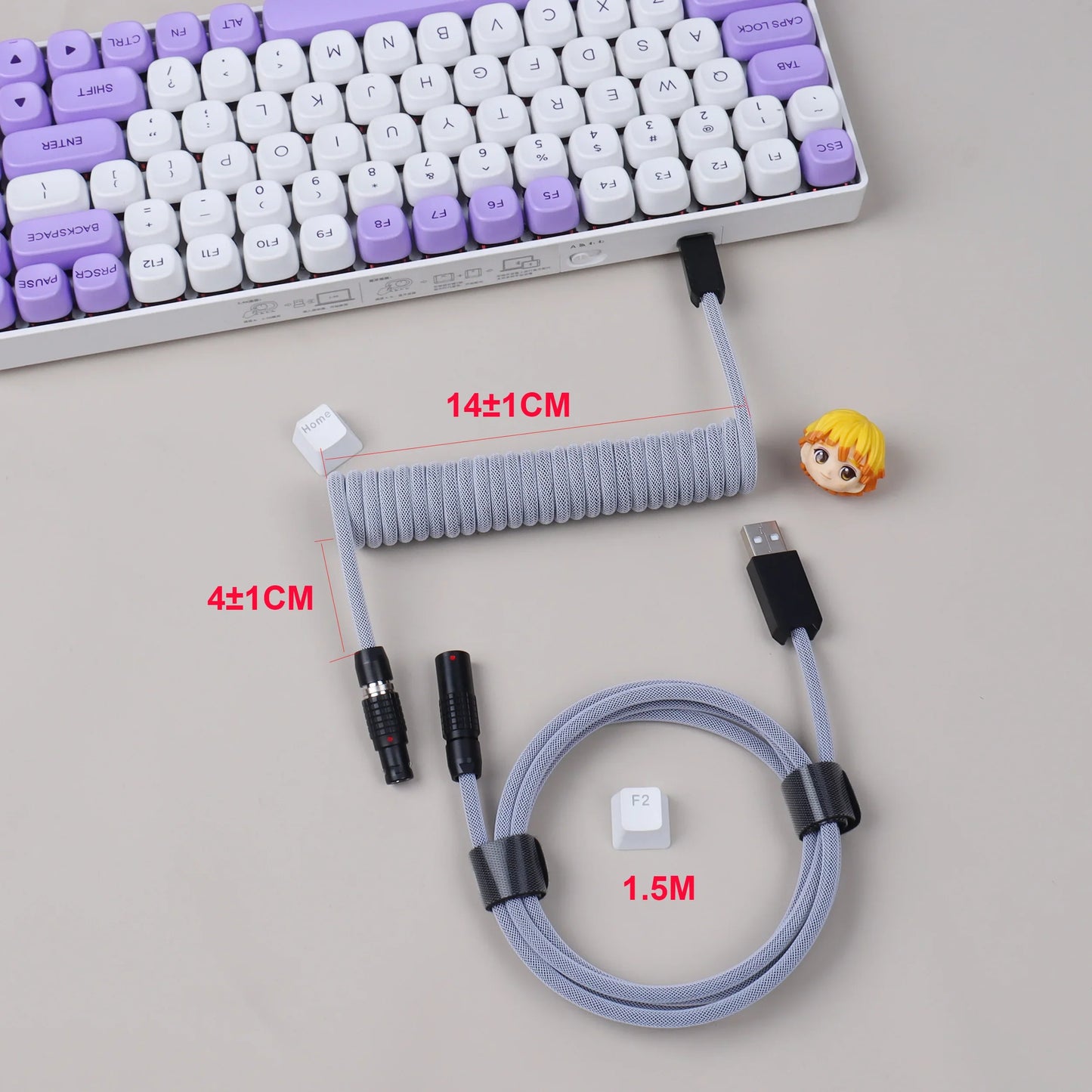 LANO Usb Keyboard Cable FGG Coiled Keyboard Usb Type C Cable Metal Aviator Connector Gaming 00B Usb Keyboard Cable