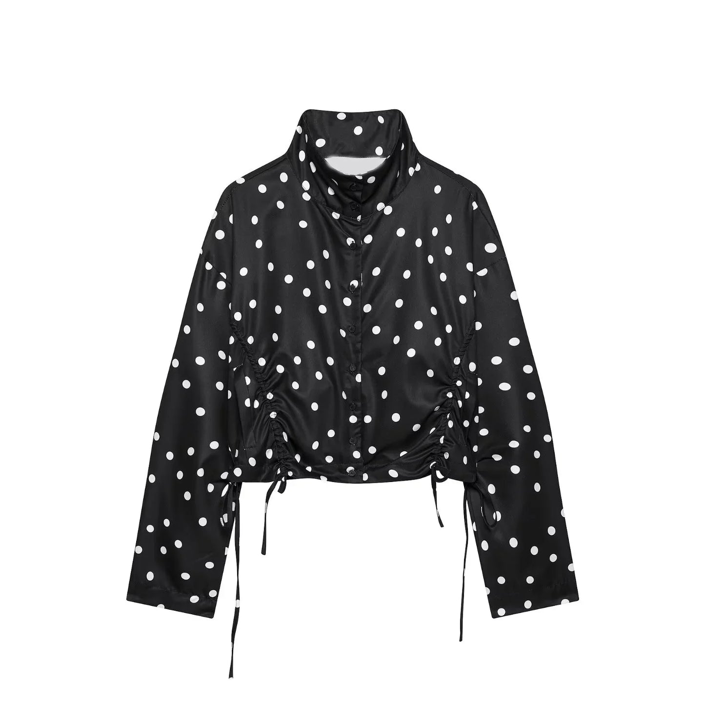 Women's Polka Dots Jacket with Tie New 2026 Spring Long Sleeve High Collar Loose Women Versatile Short Coats Chic Female Jackets