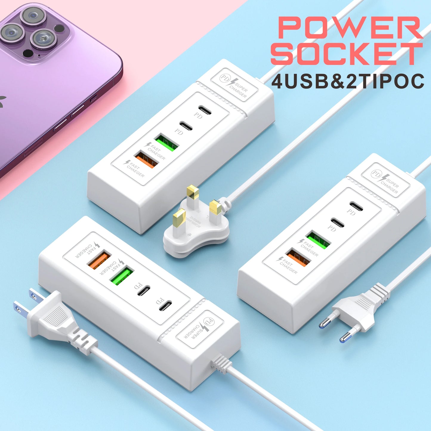 4 Ports USB Type C Charger Mini HUB 3.0 Splitter Fast Charging Wall Charger Phone Adapter For iPhone Xiaomi Samsung Power Socket