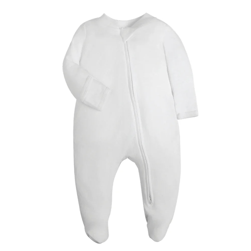 Unisex Newborn Baby Footed Pajamas Long Sleeve Zipper Romper Cotton Jumpsuit Solid White 0-12 Months Fashion Baby Clothes