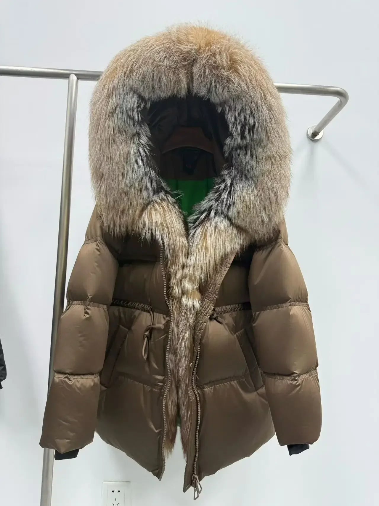 Fox Fur Jacket Women Loose Hooded White Goose Down Coat Female New Autumn Winter Thick Warm Natural Real Fur Puffer Jacket Lady