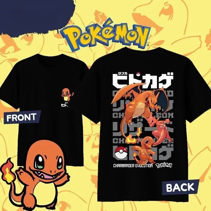 2025 Summer Pokémon Anime CHARMANDER 100% Pure Cotton Printed T-shirt Men Y2K Harajuku Loose Casual Versatile Short-sleeved Top